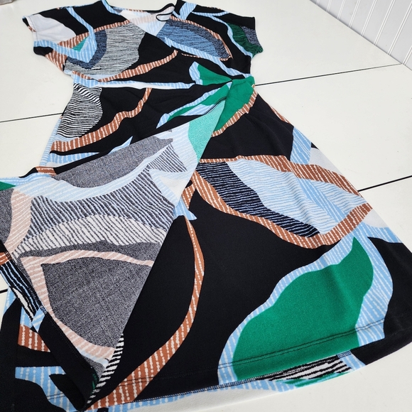 Nine West White Green Tan Faux Wrap Career Knee Length Spring Dress Short S - Picture 11 of 11